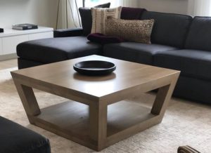 modern coffee table light wood stain living room decor